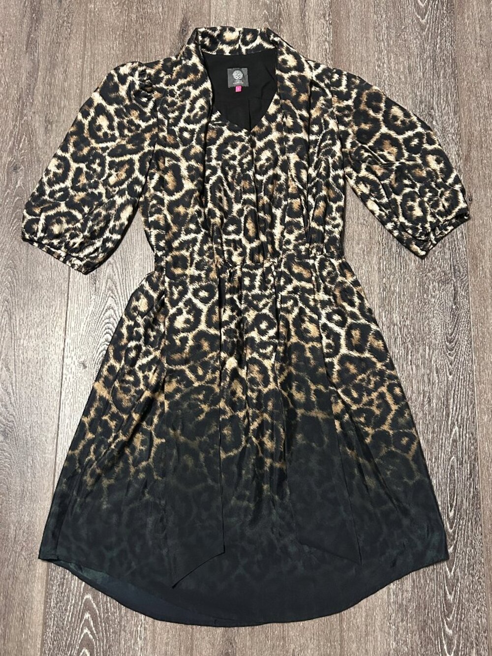 Vince Camuto Leopard Print Ombre Tie Front Midi Shirt Dress Size 4